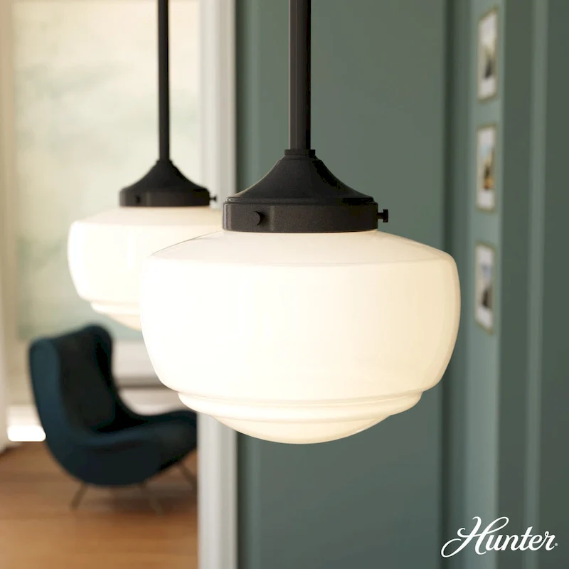 Hunter Saddle Creek 1-Light Mini Pendant / Semi-Flush Mount Ceiling Light - Kitchen Island, Dining Room, Hallway