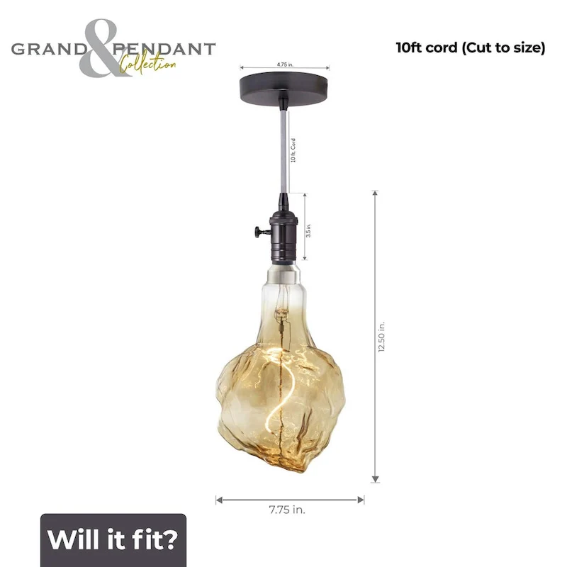 Bulbrite LED Grand Bulb and Pendant Kit of (1) 4 Watt Antique Glass 13  Glacier Shaped Bulb