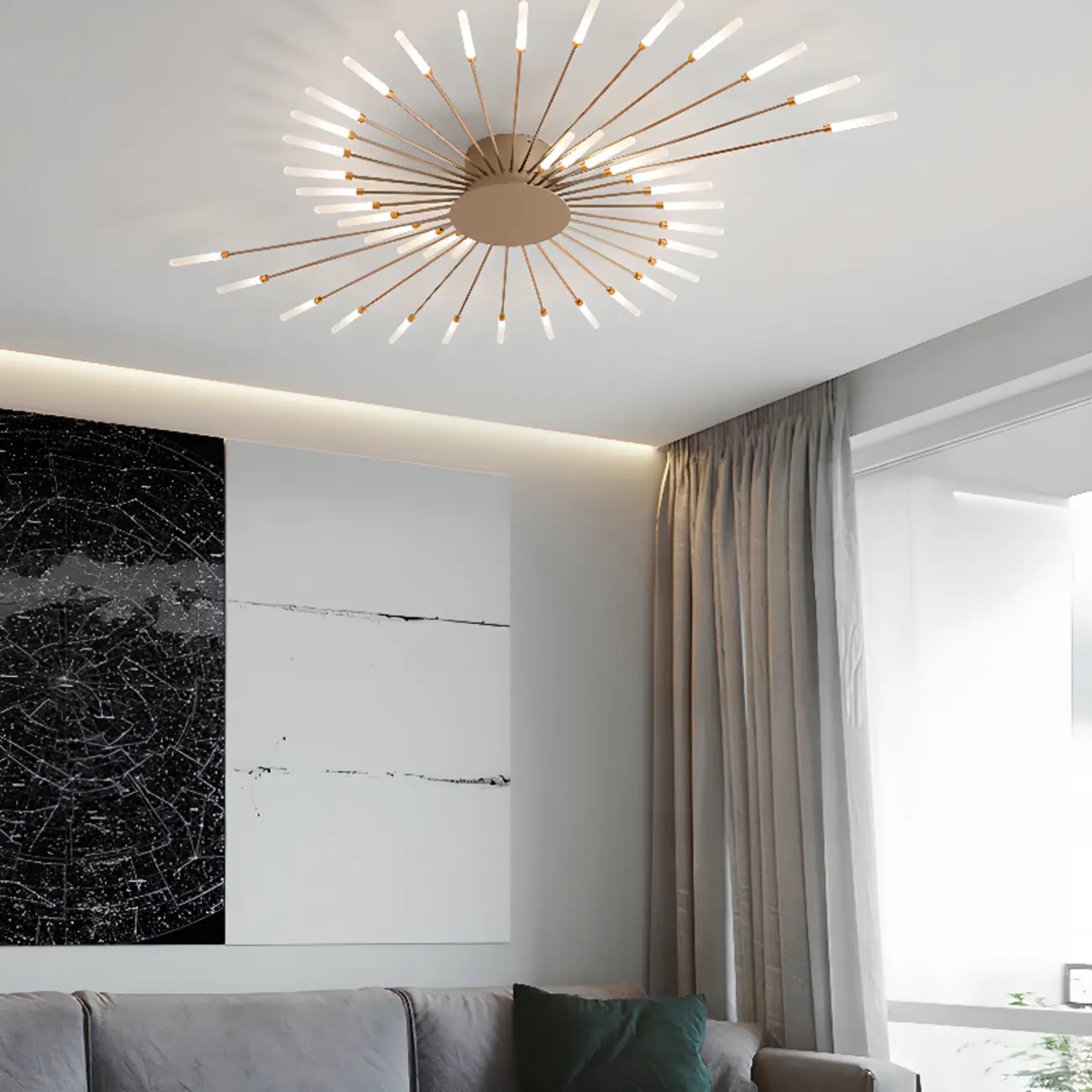 Modern Gold Sunburst LED Flush Mount Ceiling Light