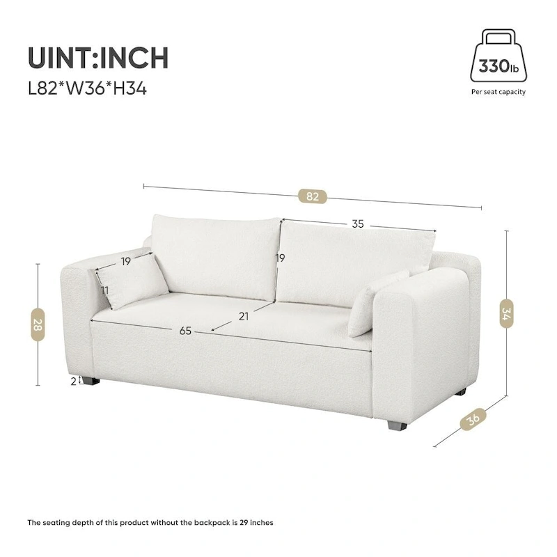 Modern Loop Yarn Fabric Sofa with Extra Wide Domed Arms