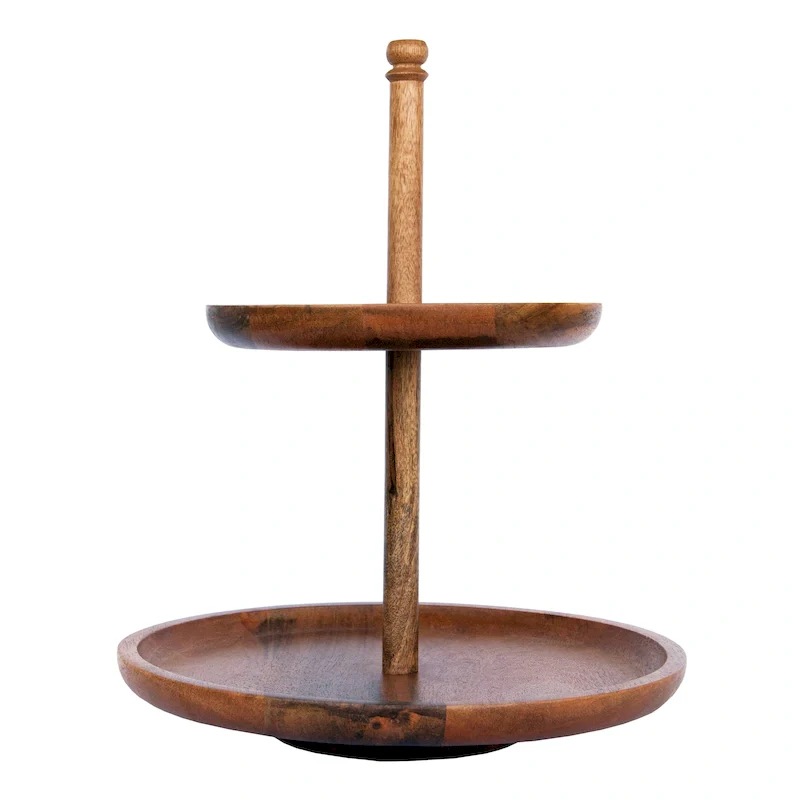 Mango Wood 2-Tier Tray - 13.0 L x 13.0 W x 16.0 H - 13.0 L x 13.0 W x 16.0 H