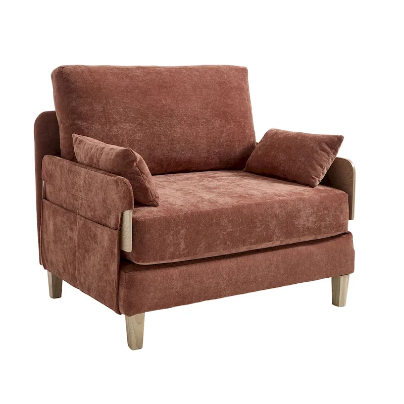 Chenille Upholstered 3-in-1 Convertible Sleeper Foldable Sofa Bed Recliner Chair with 3 Pillows