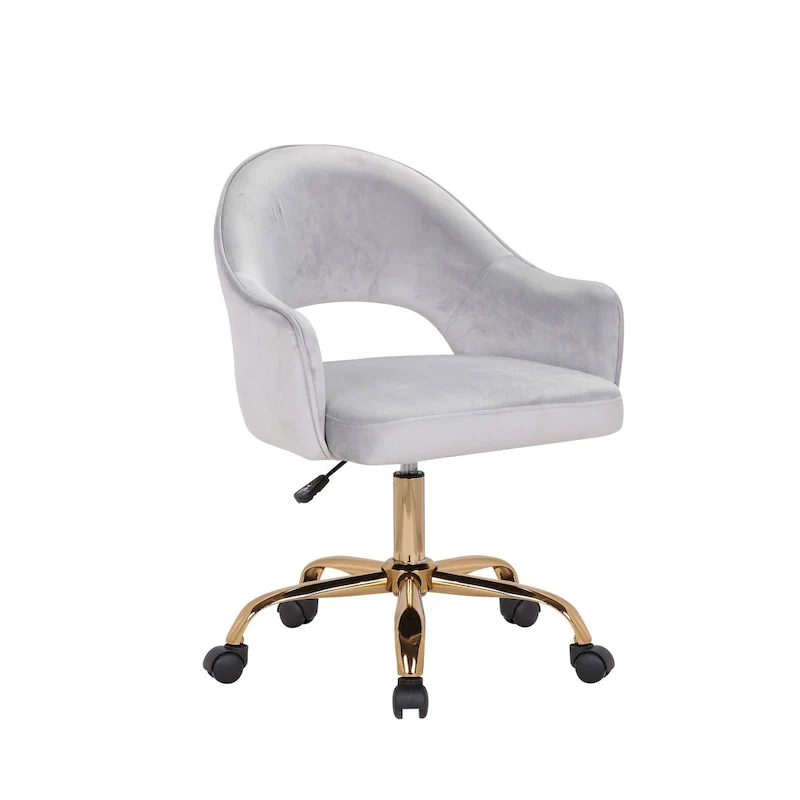 Velvet Swivel Office Chair, Golden Chrome Legs