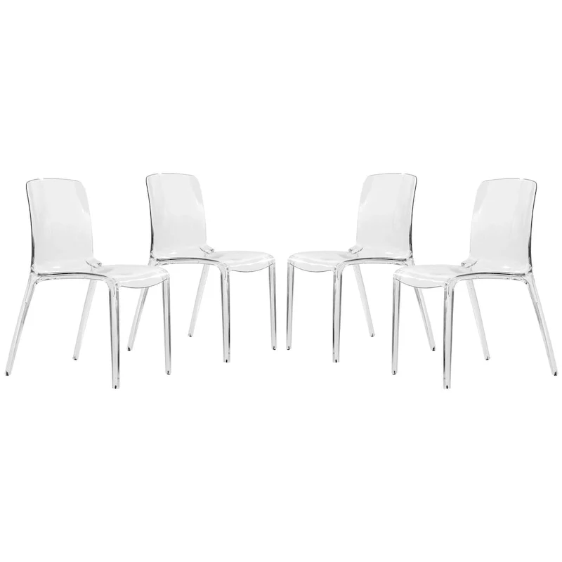 Stackable Acrylic Minimalist Plastic Dining Chair Modern Full Back Transparent Accent Side Chair for Kitchen Set of 4