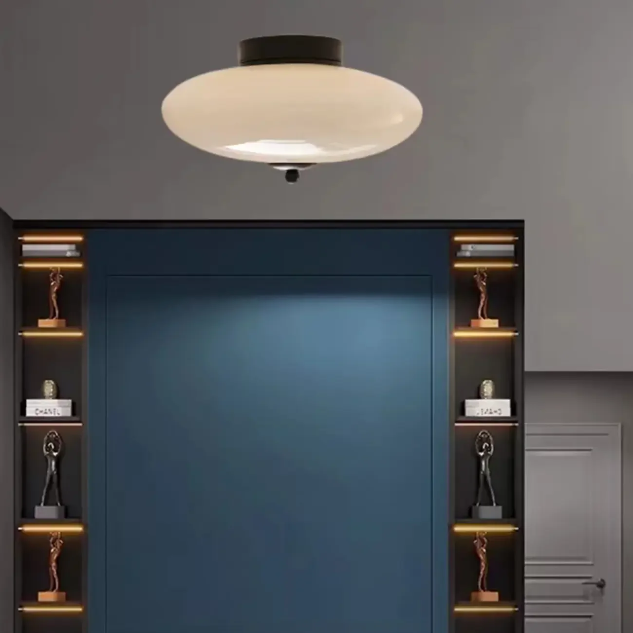 Mini White Drum Glass Dimmable Semi Flush LED Ceiling Light