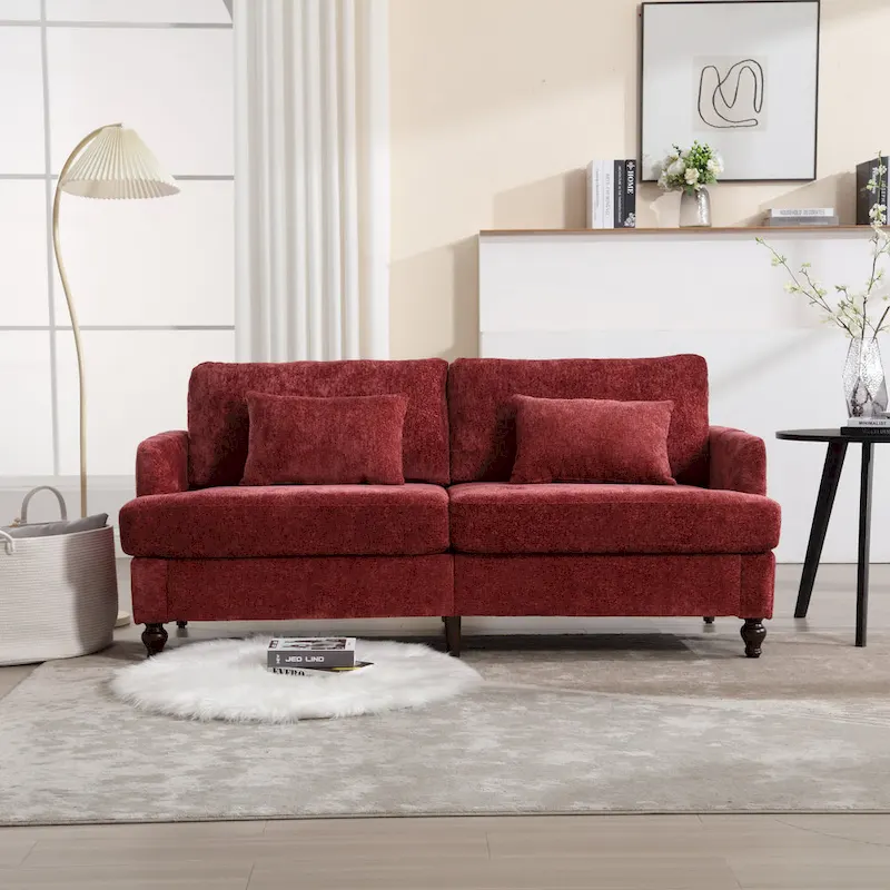 Red 68.9 Chenille 2-Seater Sofa with Detachable Cushions