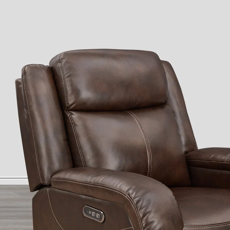 Brown Leather Power Recliner with Headrest - Single Seat