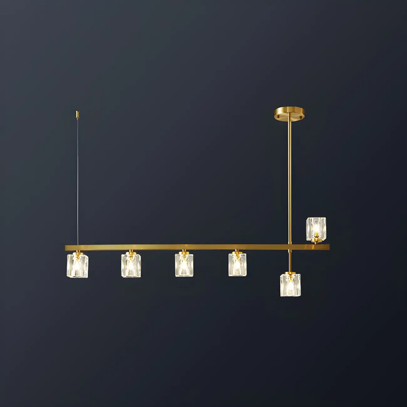 Geometric Gold Crystal Linear Island Pendant Light