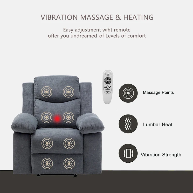 Velvet Adjustable Massage Function Power Recliner Chair with Heating System