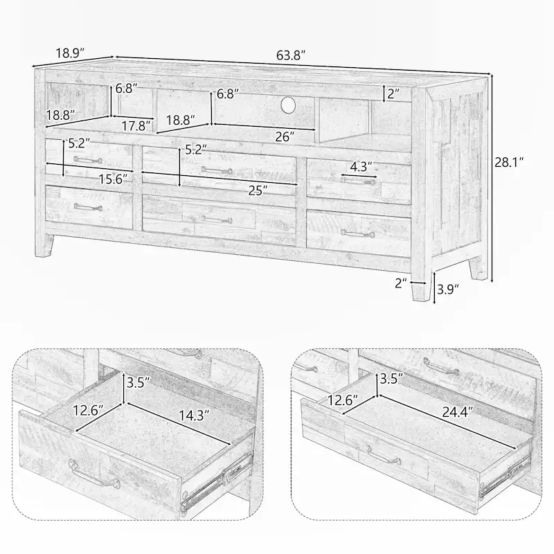 TV Stand with 6 Drawers and 3 Shelves
