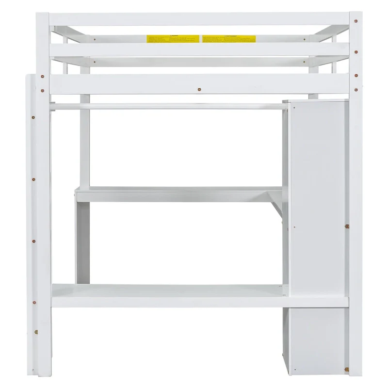 Full Size Loft Bed with L-shaped Desk, Wardrobe and Storage Shelves
