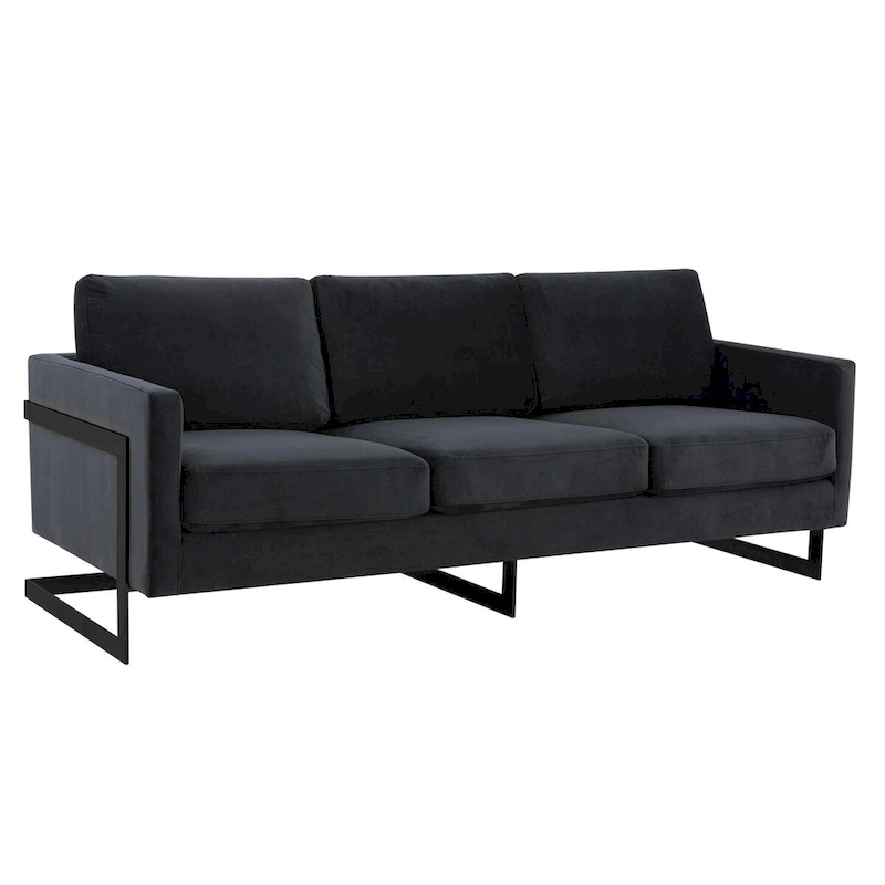Leisuremod Lincoln 3-Seater Upholstered Velvet Sofa with Black Stainless-Steel Base