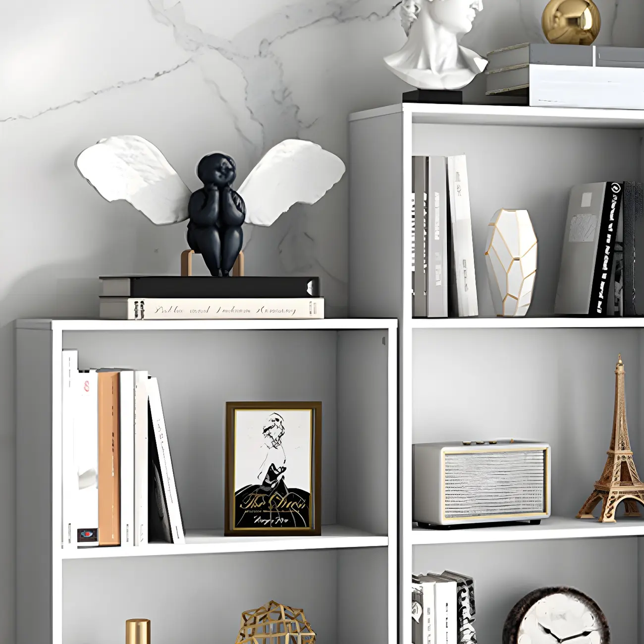 White Metal 2/3/4-Tier Open Bookcase with Drawer