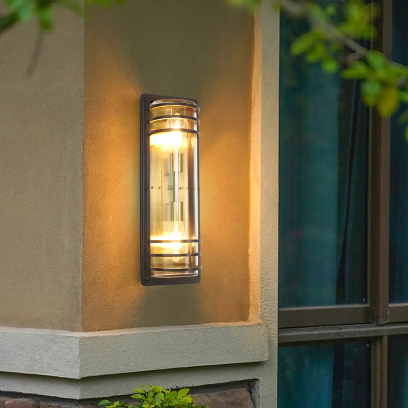 Modern Metal Brown Cylinder Glass Outdoor Wall Light