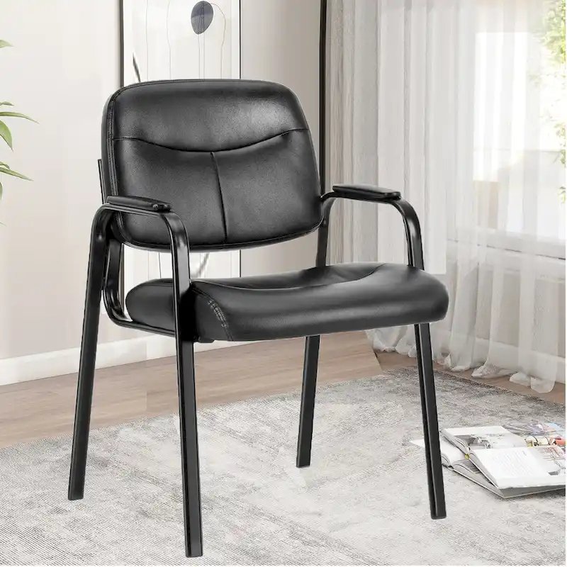 Reception Chairs, Leather Office Desk Guest Side Chair for Home Conference Lobby Area Meeting Church Medical Clinic Elderly