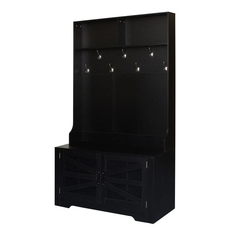 Wide Hall Tree with 10 Shoe Cubbies & 7 Coat Hooks, 43 W Coat Rack with Entryway Bench, 3-in-1 Design and Adjustable Shelves