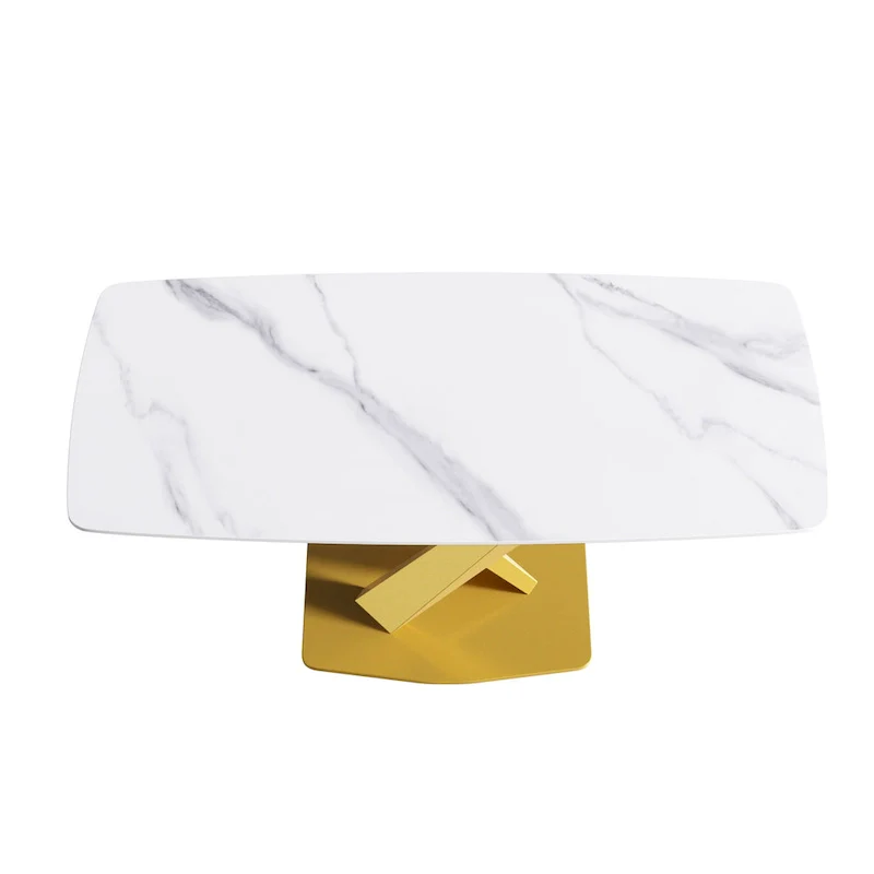 71  Modern Dining Table with Slate Stone Top and Metal Legs, Marble Dining Table