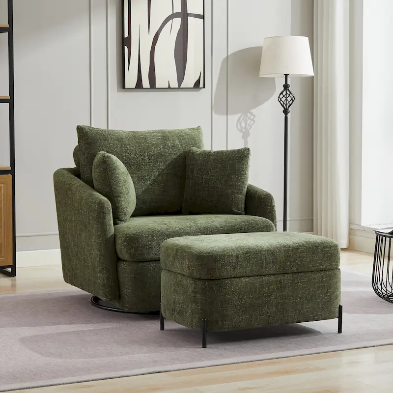 40.6 W Upholstered Swivel Accent Sofa Chair With Pillows