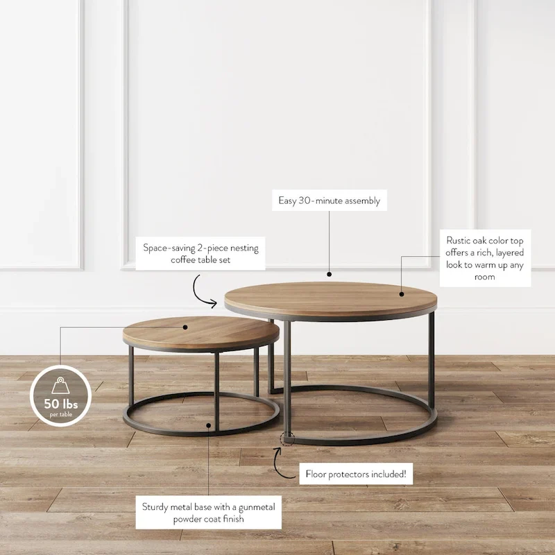 Nathan James Stella Round Nesting Coffee Table Set of 2