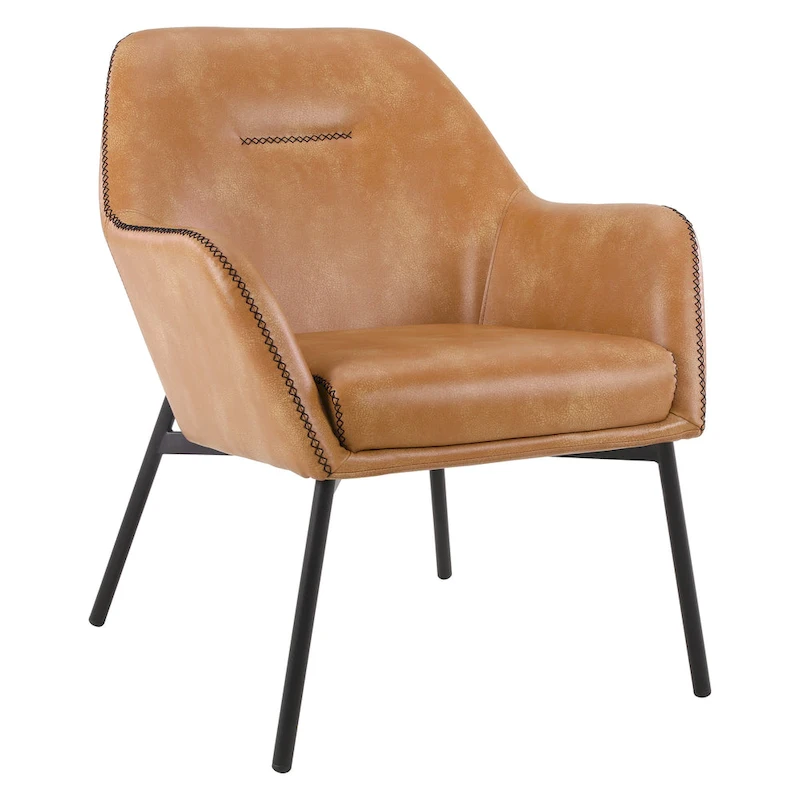 Brooks Accent Chair in Faux Leather with Stitch and Black Legs