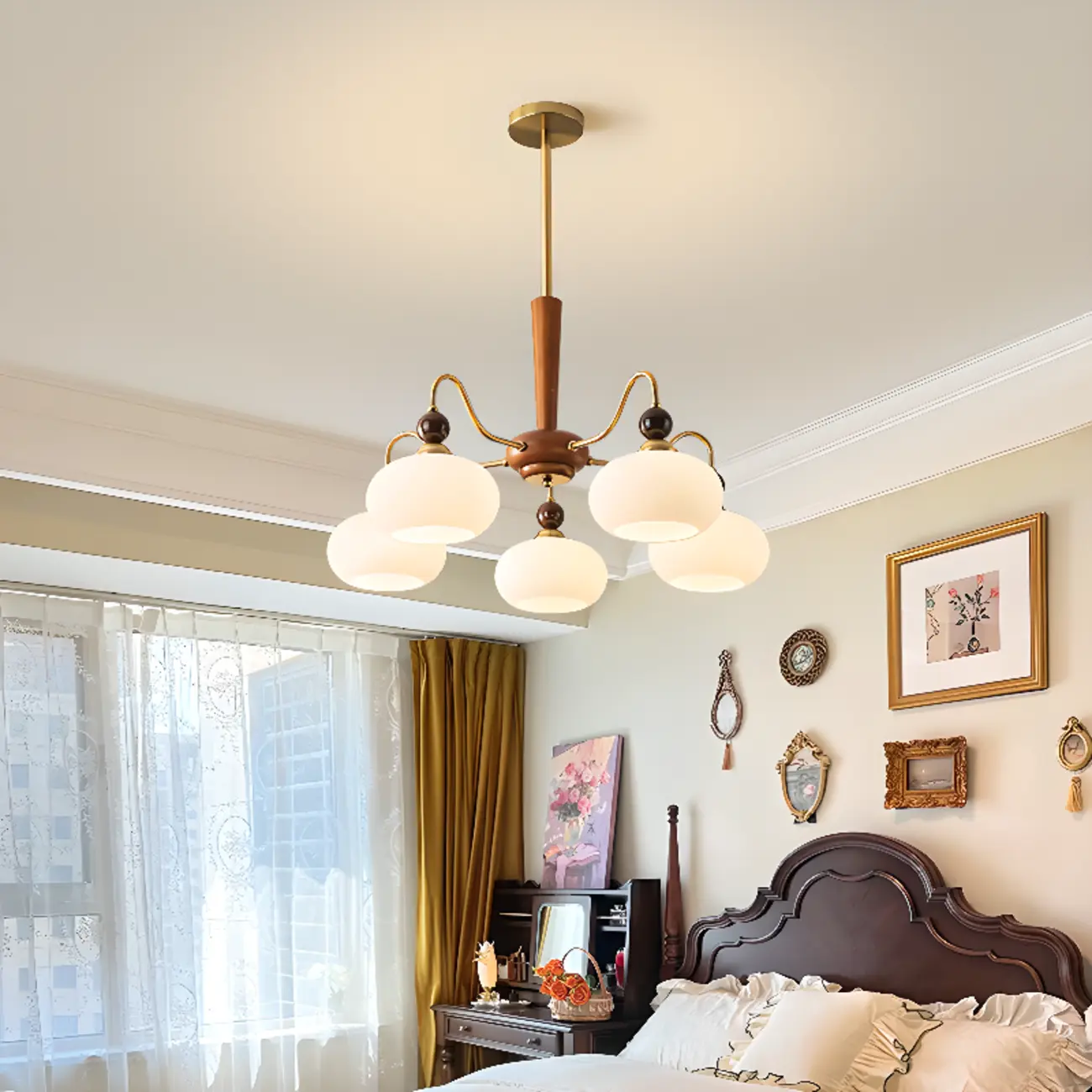 Modern Multi-Light Glass Globe Chandelier with White Shade