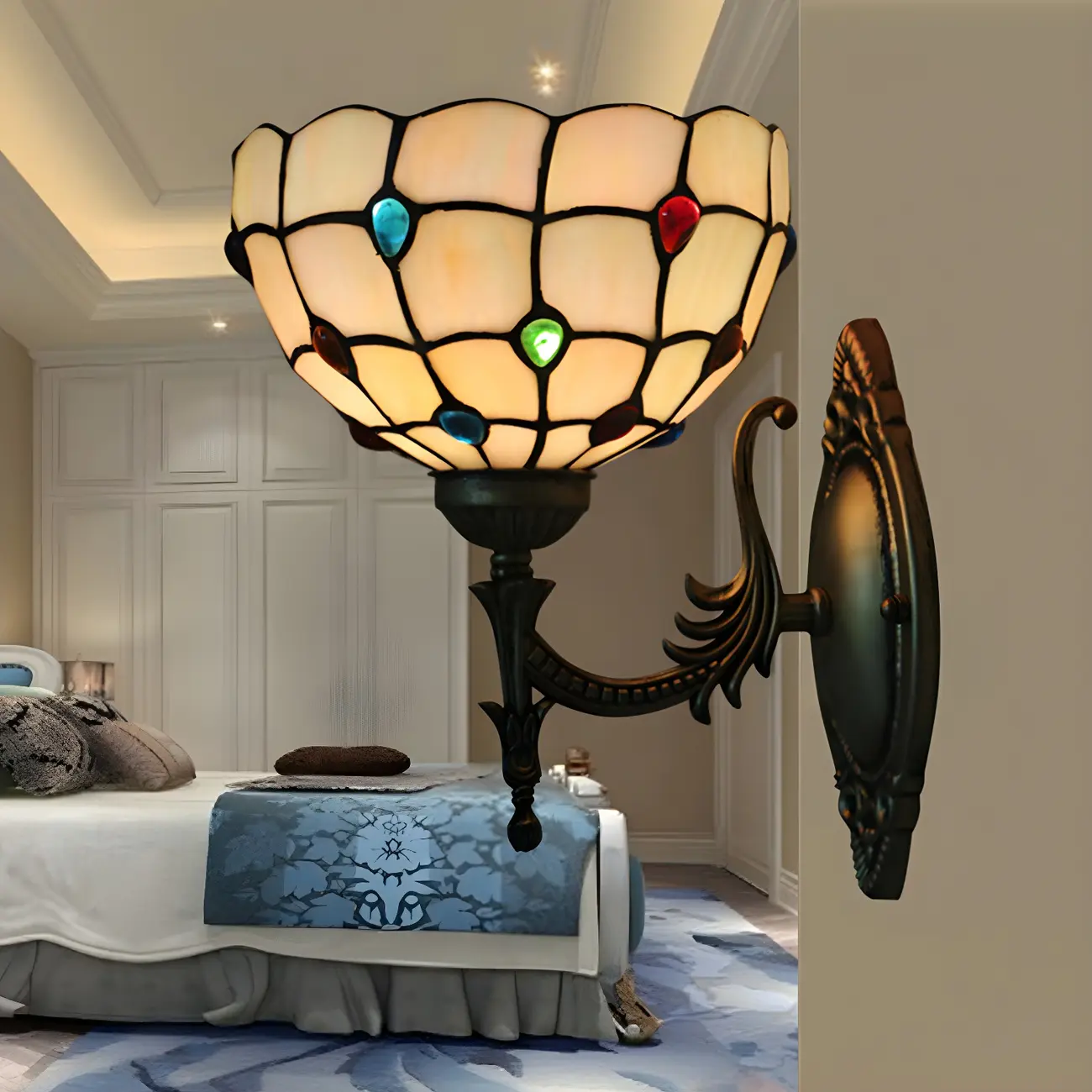 10 to 14 Inch Vintage Brass Wall Sconce with Floral Glass Shade