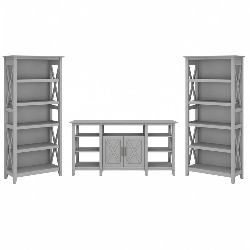 Tall Farmhouse TV Stand with 2 Bookcases by Bush Furniture