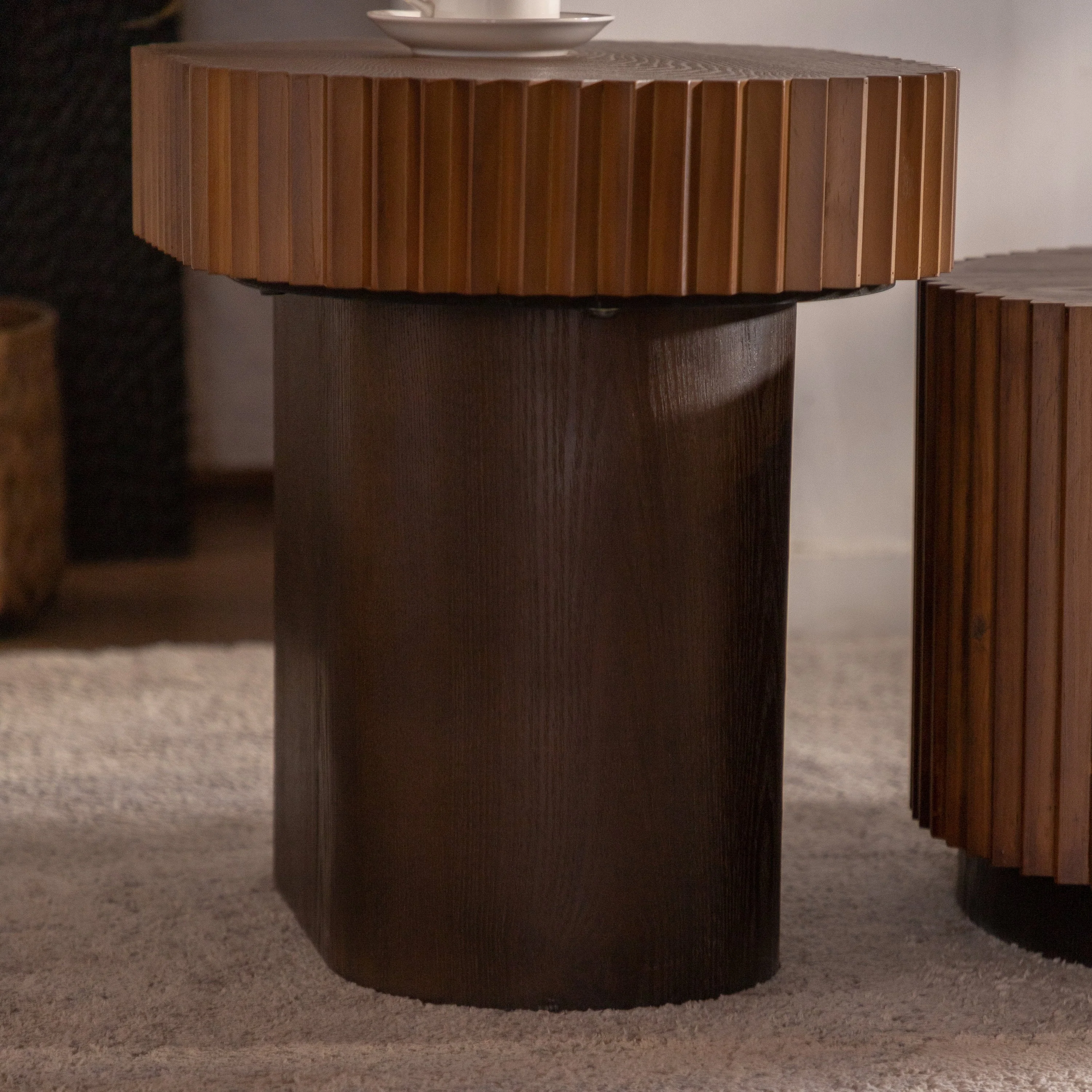 Walker Edison | Modern Fluted Round Nesting Coffee Table Set of 2