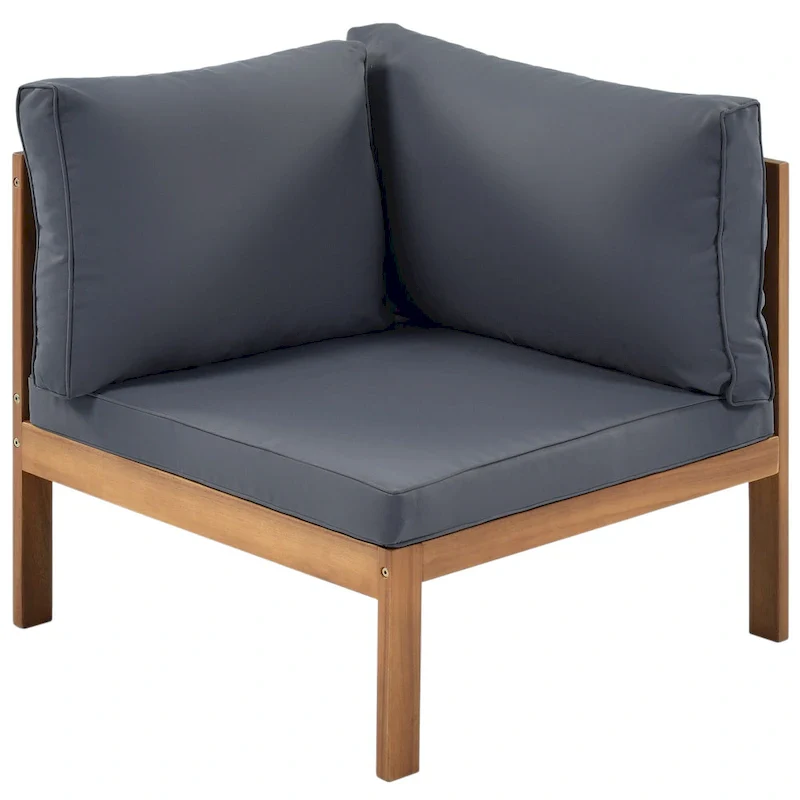 4-Piece Acacia Wood L-Shaped Sectional Sofa Set with Table