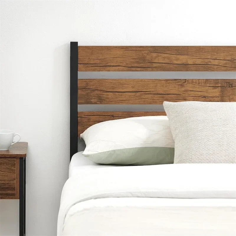Bed Frame with Wood Headboard, Noise-Free