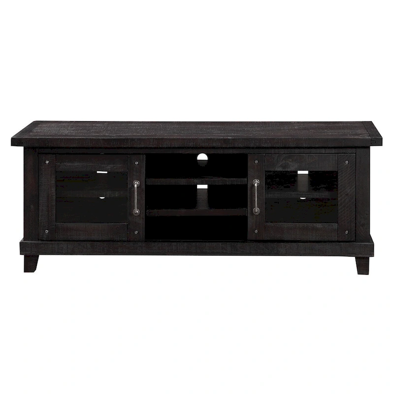 Three Open Shelves Entertainment Center with Exposed Bolts and Cross Bracing, Brown