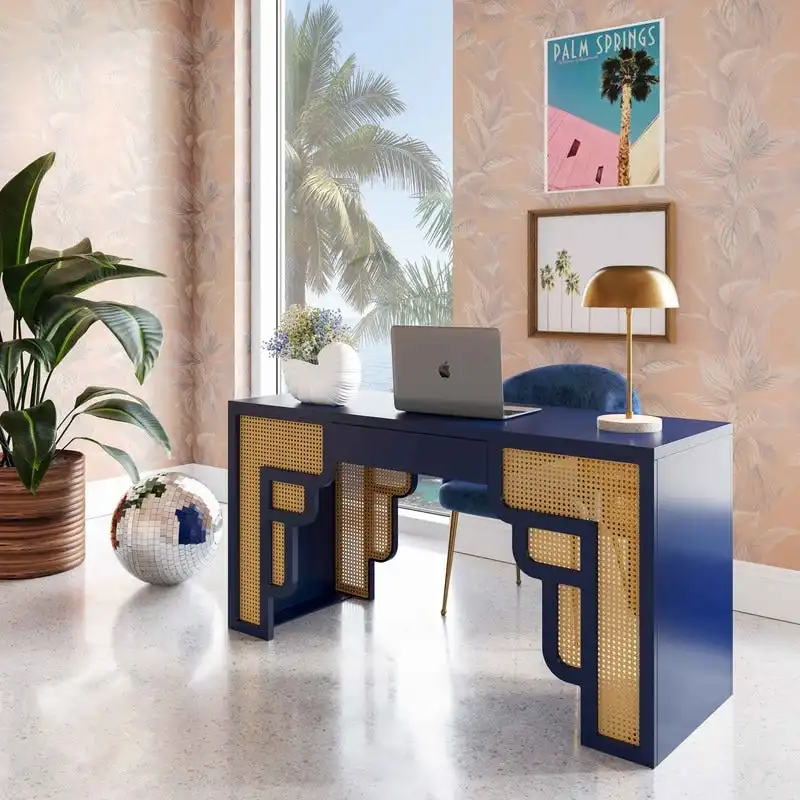 Suzie Wood and Rattan 1 Drawer Desk