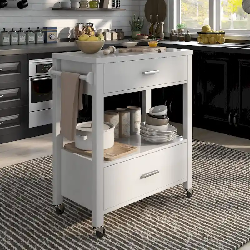 Newsom Modern 2-Drawer Caster Serving Cart with Towel Bar by Furniture of America