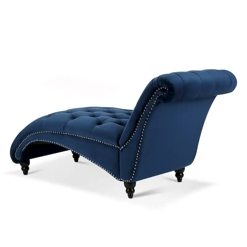 Blue 27.17 Buttons Tufted Chaise Lounge Chair with Nailheads