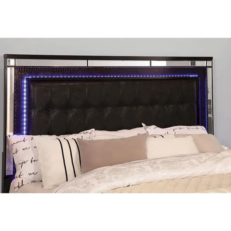 Derc Modern Solid Wood Upholstered Tufted Panel Bed with LED by Furniture of America