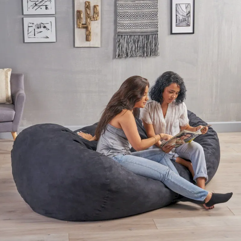 Jasper Traditional 8 Foot Cylindrical Suede Bean Bag, Black