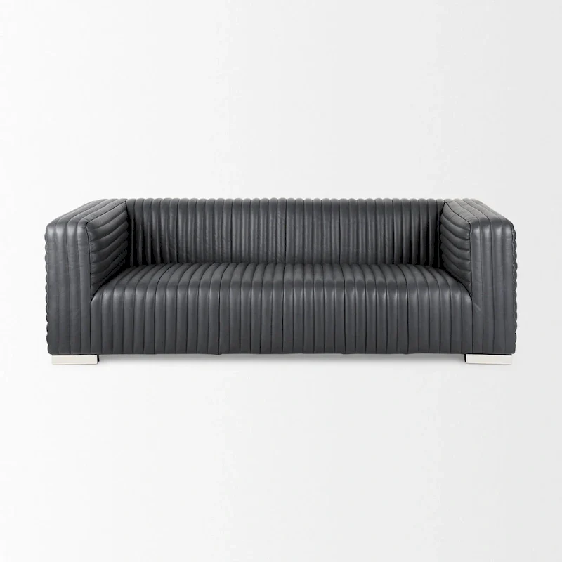 Ricciardo Cognac Genuine Leather Wrapped Sofa - 86.6L x 38.6W x 26.4H