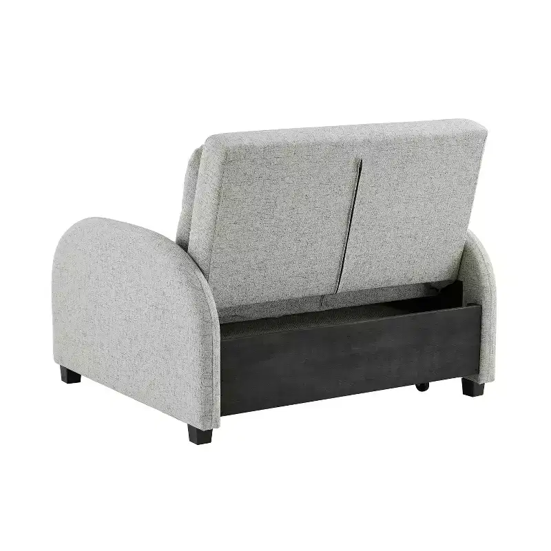 Twin Woven Polyester Fabric Black Wood Frame and Tray Table Convertible Bed Gray: Multifunctional Design, Easy Mobility