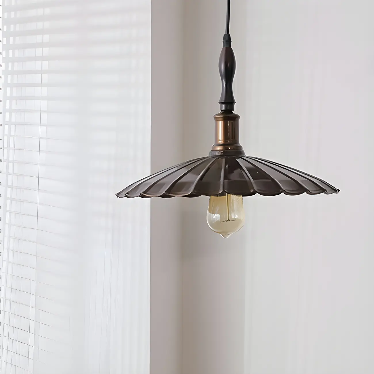 Brown Iron Fluted Cone Round Pendant Light