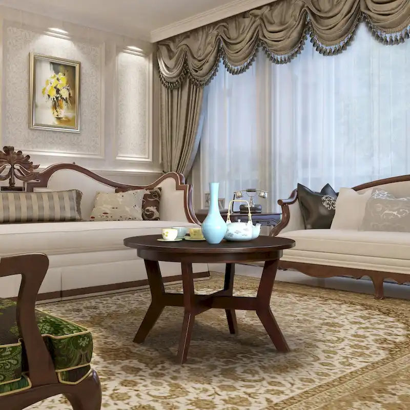 Mid Century Circle Wooden Coffee Table for Living Room Farmhouse