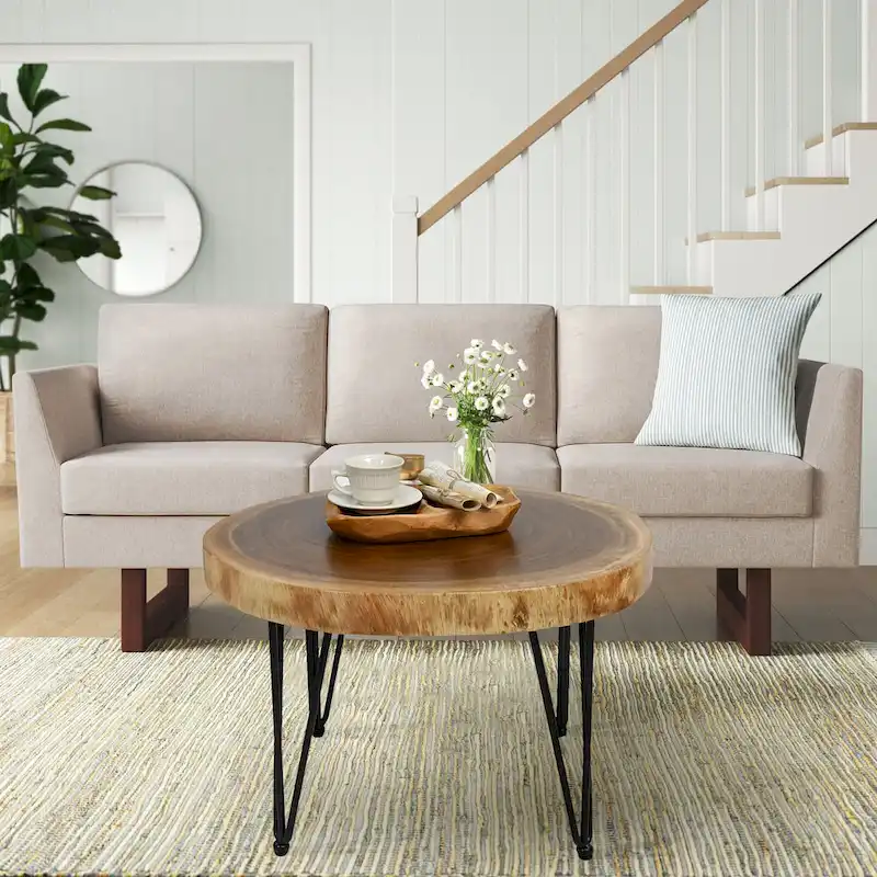 Natural Solid Wood Round End Table Coffee Table