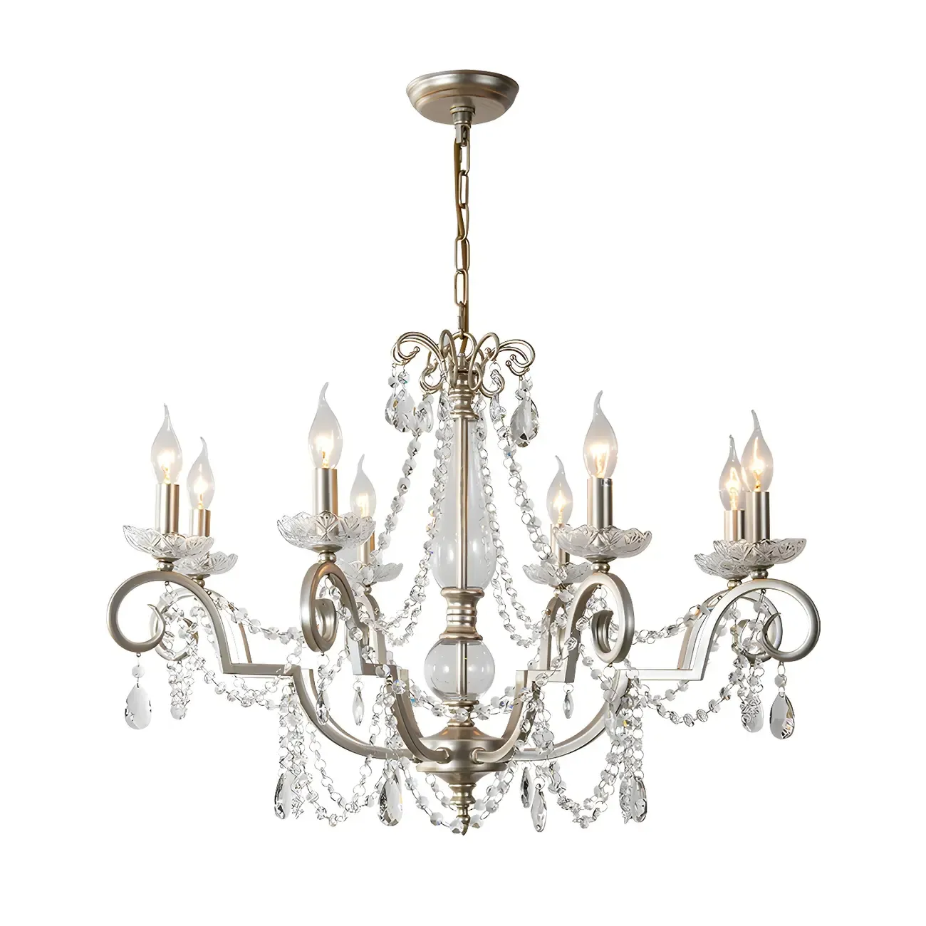 Adjustable Hanging Silver Crystal Candelabra Chandelier