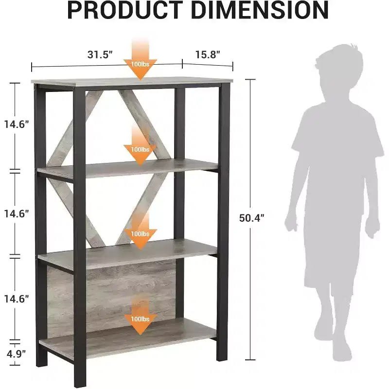 Acekool Industrial Bookcase, Modern Metal Display Shelf Organizer for Living Room, Office