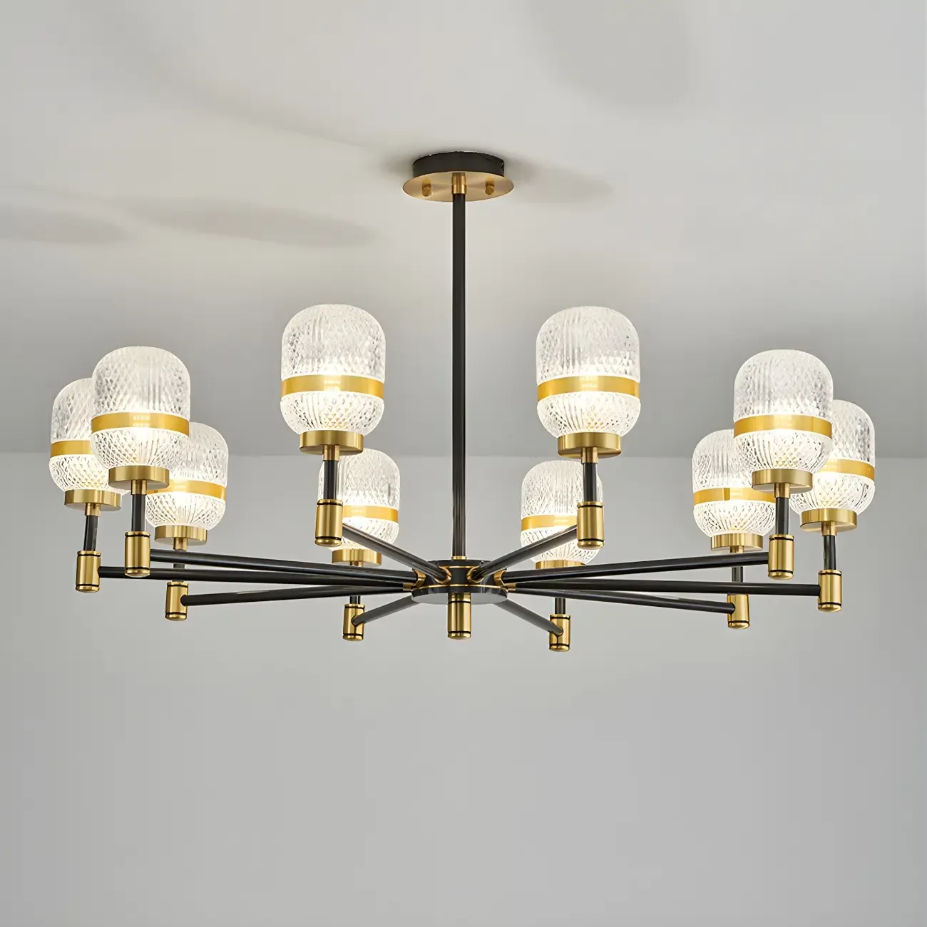 Modern Black Gold Prismatic Glass Sputnik Chandelier