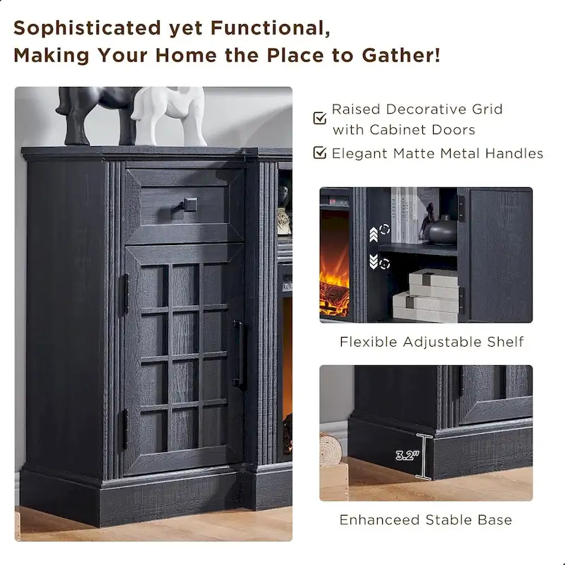 Black/Brown/White Farmhouse Electric Fireplace TV Stand, Fits 80