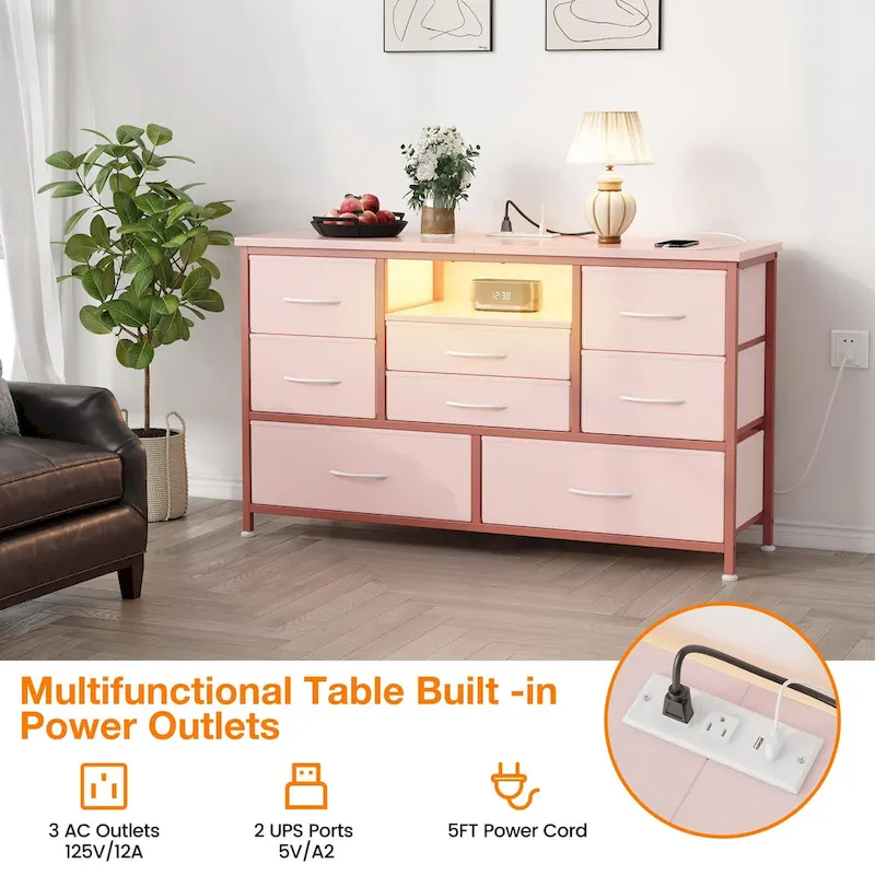 8 Dresser TV Stand with Power Outlet & LED Light