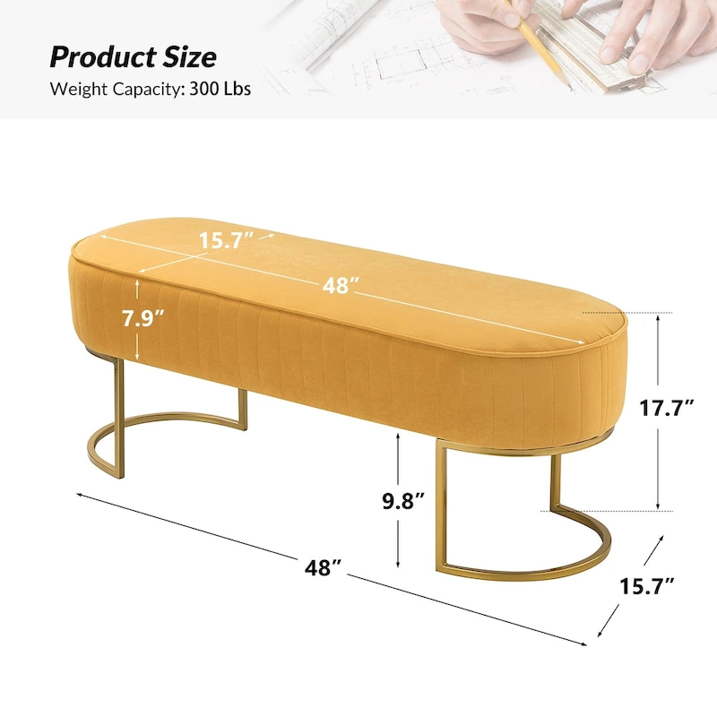 Justo 48 Wide Bench with Metal Base
