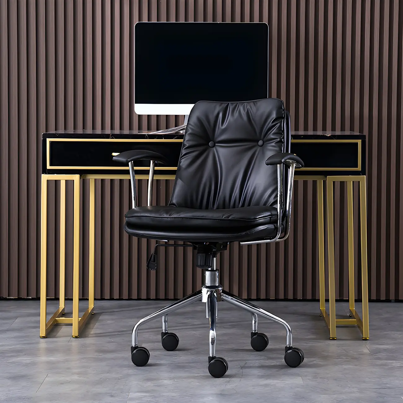 Modern Green Leather Swivel Tilt Office Chair