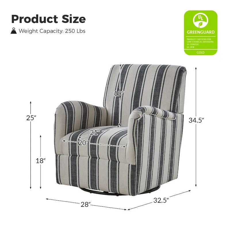 Pancy Traditional Swivel Armchair with Jacobean Strip Pattern Set of 2 by HULALA HOME