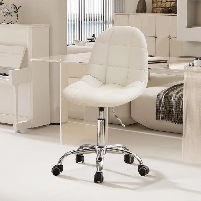 Armless Home Office Chair, Height Adjustable Computer Desk Chair with Wheels